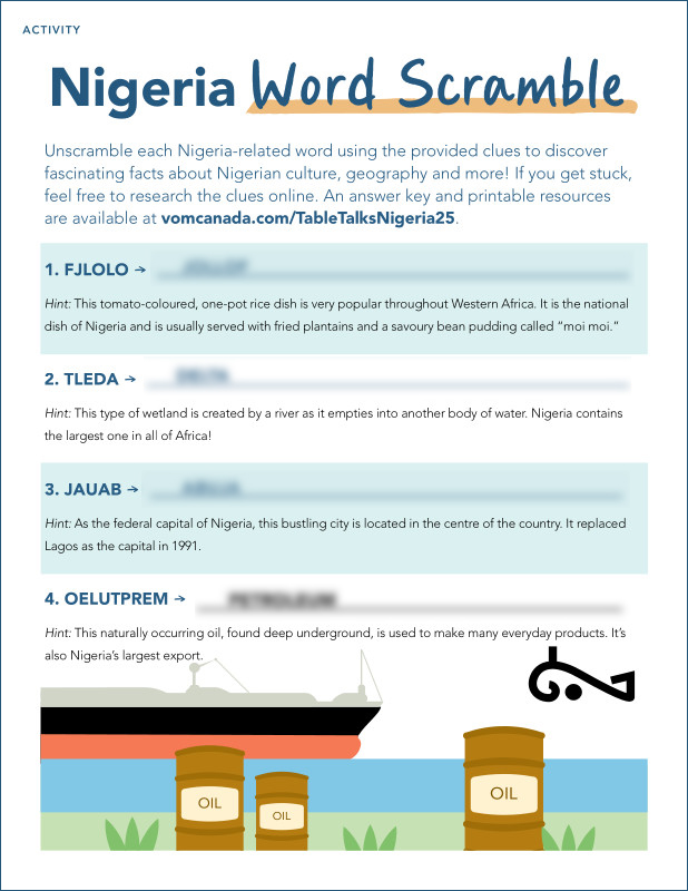 Nigeria - Word Scramble - Answer Key